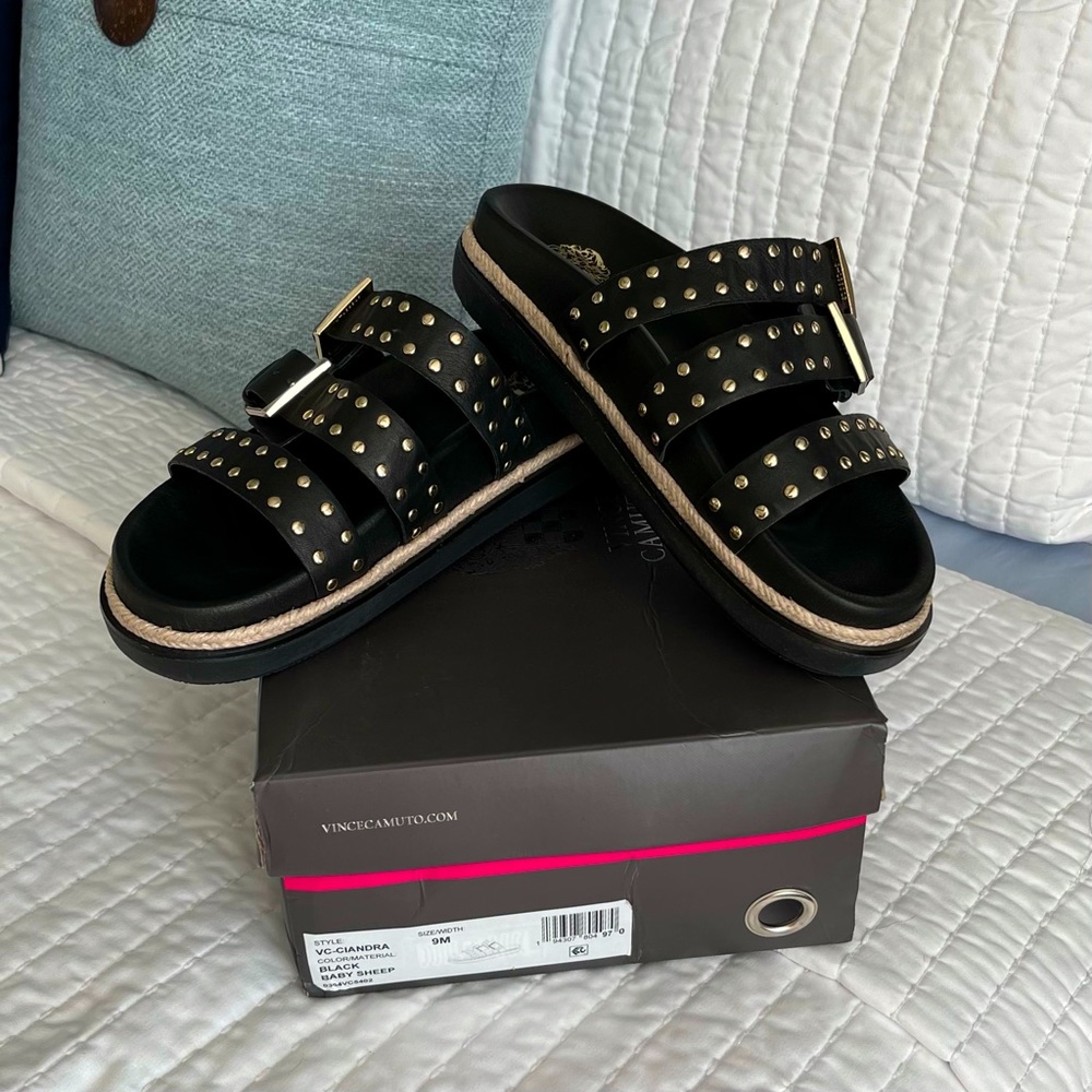 NIB Vince Camuto Leather Slides Sz 9